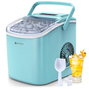 ecozy Portable Ice Maker Countertop, 9 Cubes Ready in 6 Mins, 26 lbs in 24 Hours, Self - Cleaning Machine with Ice Bags/Standing Ice Scoop/Ice Basket for Kitchen Office Bar Party, Aqua - Wigtrends