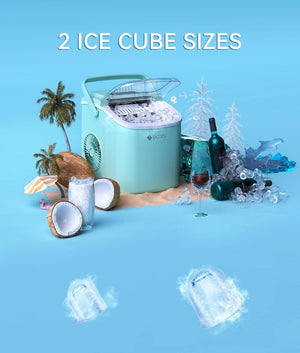 ecozy Portable Ice Maker Countertop, 9 Cubes Ready in 6 Mins, 26 lbs in 24 Hours, Self - Cleaning Machine with Ice Bags/Standing Ice Scoop/Ice Basket for Kitchen Office Bar Party, Aqua - Wigtrends