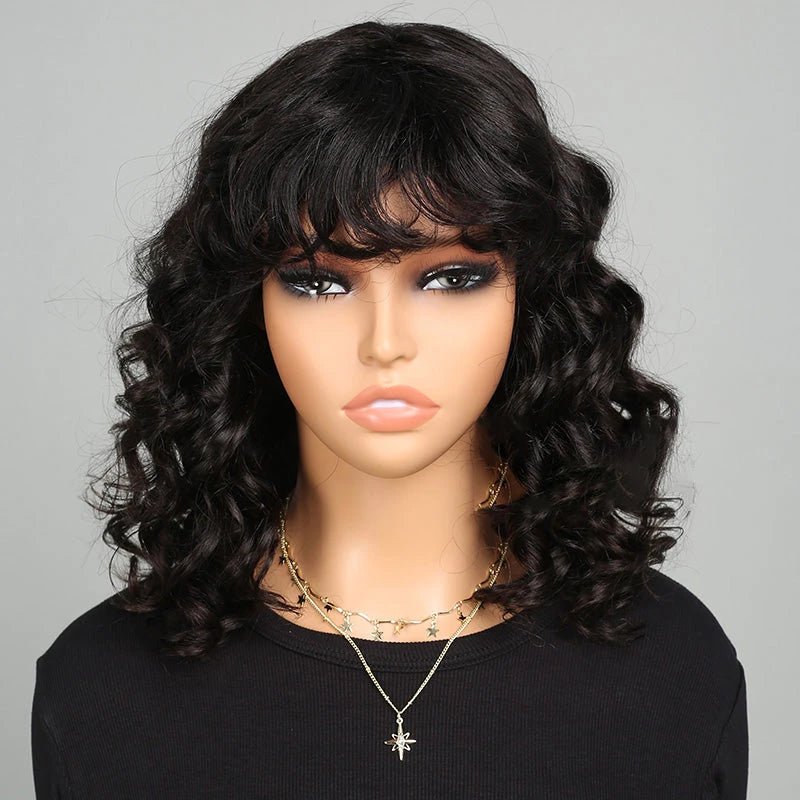 Elegant Loose Wavy Style Bob Wig with Bangs - Wigtrends