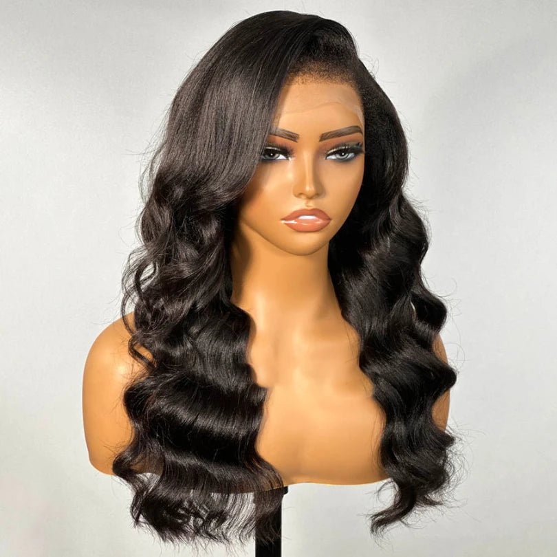 Elegant Natural Black Wavy C Part Wig - Wigtrends