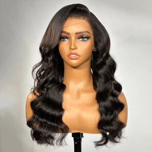 Elegant Natural Black Wavy C Part Wig - Wigtrends