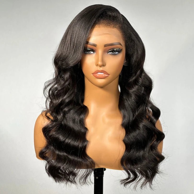 Elegant Natural Black Wavy C Part Wig - Wigtrends