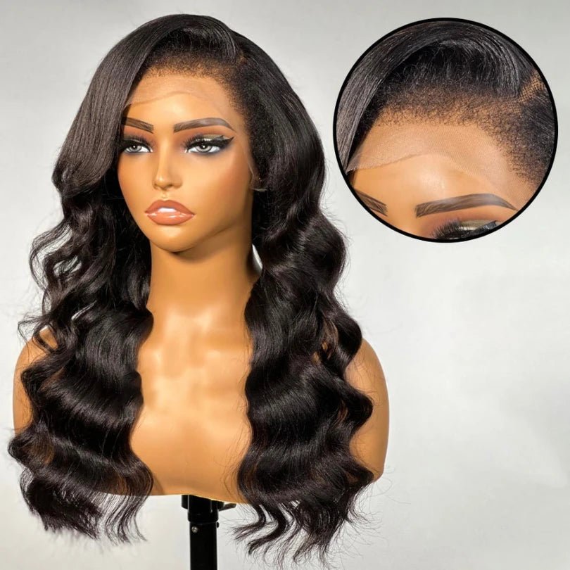 Elegant Natural Black Wavy C Part Wig - Wigtrends