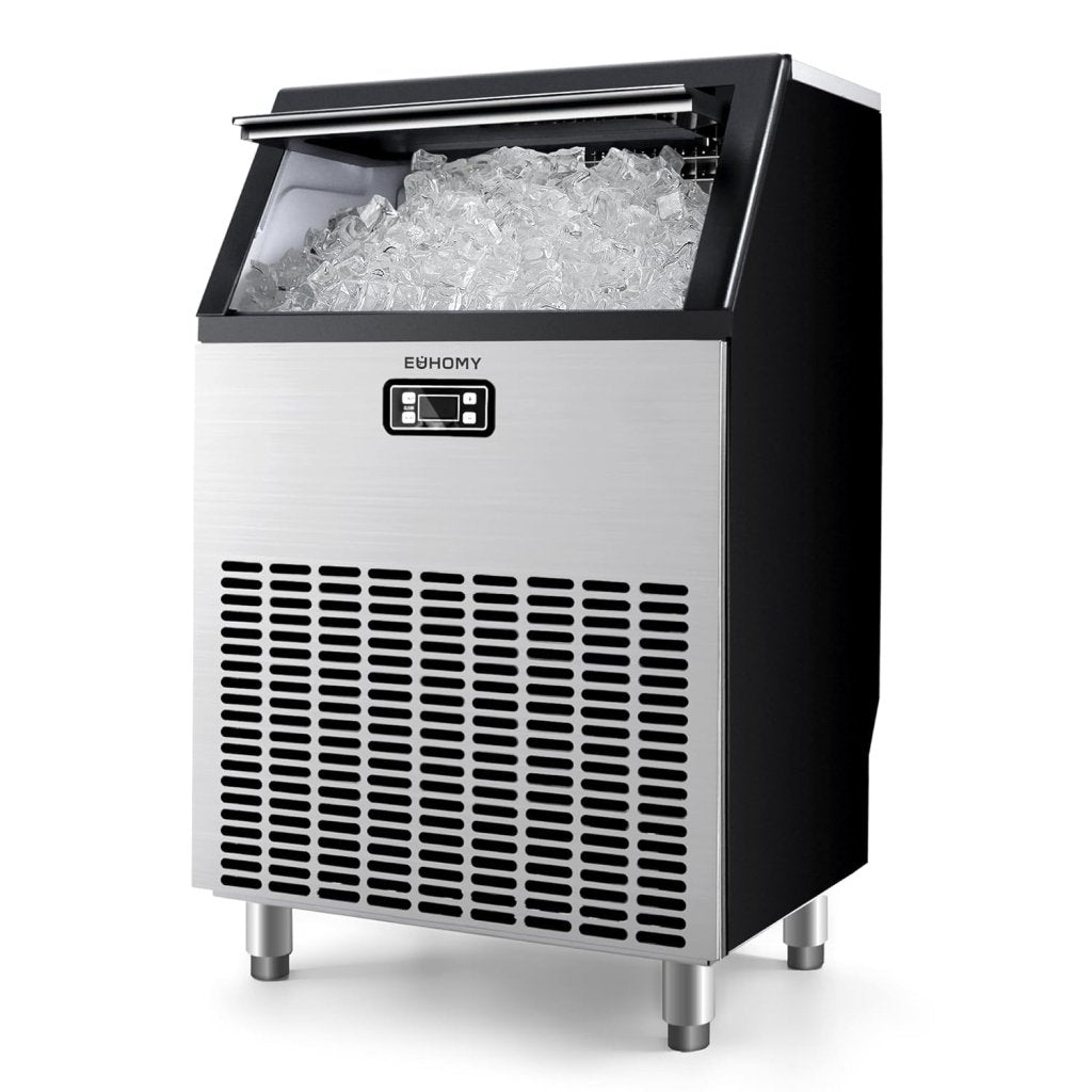 EUHOMY Commercial Ice Maker Machine, 100lbs/24H Stainless Steel Under Counter ice Machine with 33lbs Ice Storage Capacity, Freestanding Ice Maker. - Wigtrends