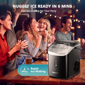 EUHOMY Nugget Ice Maker Countertop with Handle, Ready in 6 Mins, 34lbs Per Day, Removable Top Cover, Auto - Cleaning, Portable Sonic Ice Maker with Basket and Scoop, for Home/Party/RV/Camping (Black) - Wigtrends