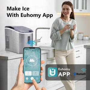 EUHOMY Nugget Ice Maker Countertop with Handle, Ready in 6 Mins, 34lbs Per Day, Removable Top Cover, Auto - Cleaning, Portable Sonic Ice Maker with Basket and Scoop, for Home/Party/RV/Camping (Black) - Wigtrends