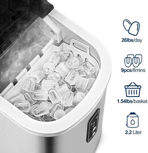 EUHOMY Nugget Ice Maker Countertop with Handle, Ready in 6 Mins, 34lbs Per Day, Removable Top Cover, Auto - Cleaning, Portable Sonic Ice Maker with Basket and Scoop, for Home/Party/RV/Camping (Black) - Wigtrends