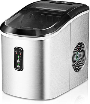 EUHOMY Nugget Ice Maker Countertop with Handle, Ready in 6 Mins, 34lbs Per Day, Removable Top Cover, Auto - Cleaning, Portable Sonic Ice Maker with Basket and Scoop, for Home/Party/RV/Camping (Black) - Wigtrends