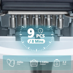 EUHOMY Nugget Ice Maker Countertop with Handle, Ready in 6 Mins, 34lbs Per Day, Removable Top Cover, Auto - Cleaning, Portable Sonic Ice Maker with Basket and Scoop, for Home/Party/RV/Camping (Black) - Wigtrends