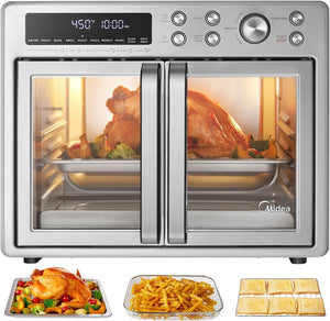Flexify French Door Toaster Oven Air Fryer Combo, 26.4 QT, Extra Large Air Fryer Countertop Oven 10 - in - 1 Combo, 25% Faster Cooking and 90% Less Oil, Stainless Steel - Wigtrends