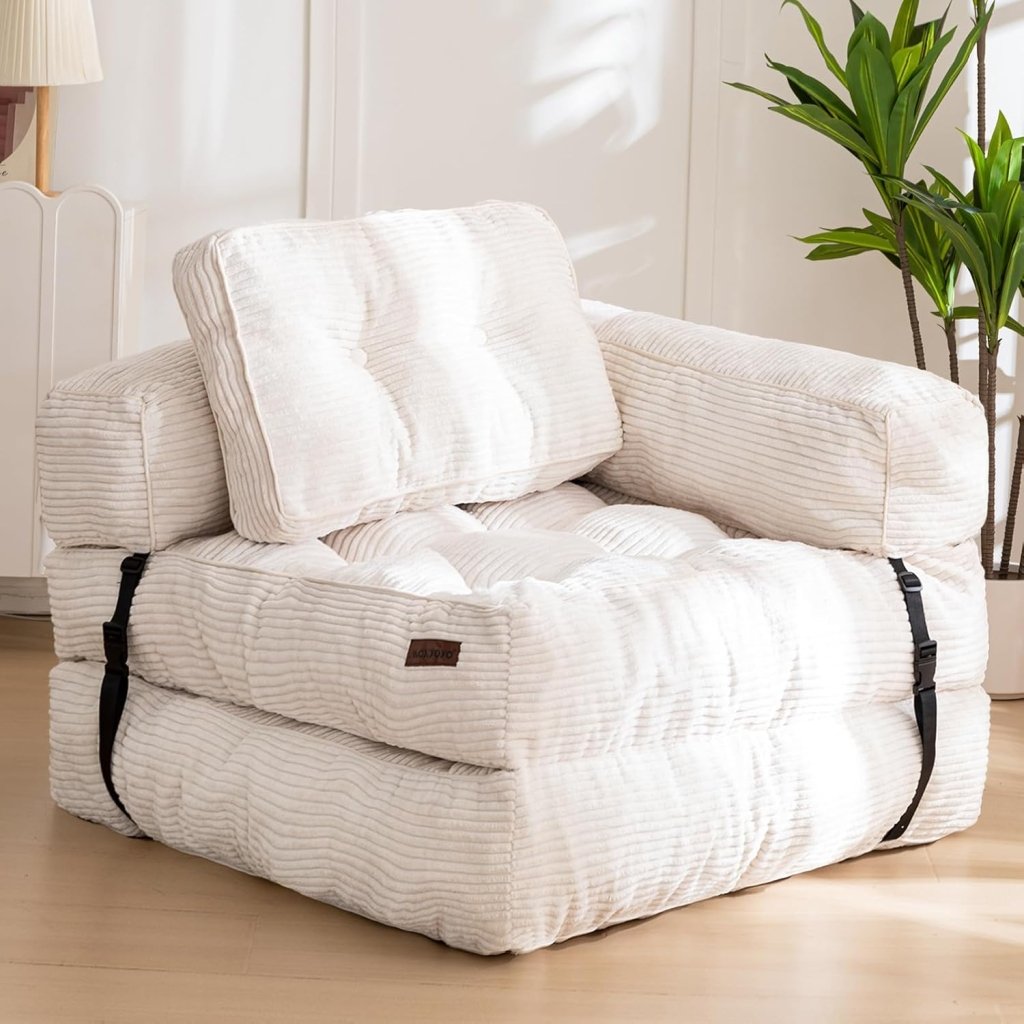 Folding Sofa Bed, L - Shaped Convertible Sofa Bed with Armrests and Pillows, - Wigtrends