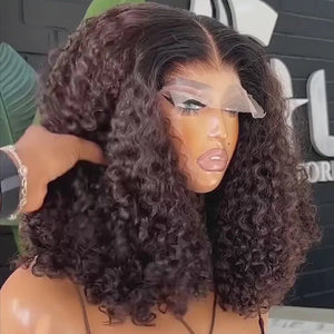 Girls' Ombre Brown Human Hair Mid-part Lace Front Curly Wigs - Wigtrends