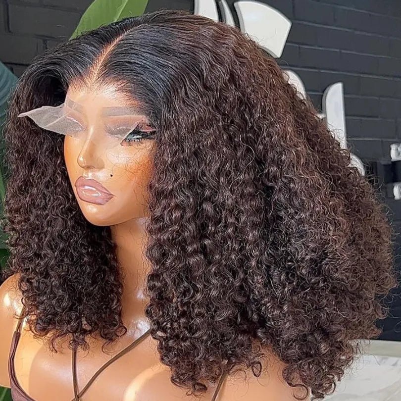 Girls' Ombre Brown Human Hair Mid-part Lace Front Curly Wigs - Wigtrends