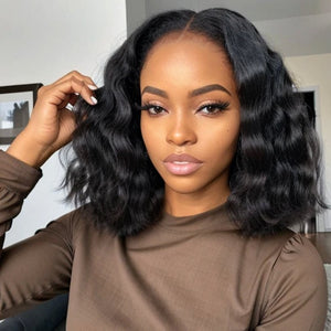 Glueless 6x5 Pre - Cut Lace Ocean Wave Wig Natural Black Pre - Bleached Knots Easy - Wear Human Hair Wigs - Wigtrends