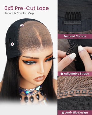 Glueless 6x5 Pre - Cut Lace Ocean Wave Wig Natural Black Pre - Bleached Knots Easy - Wear Human Hair Wigs - Wigtrends