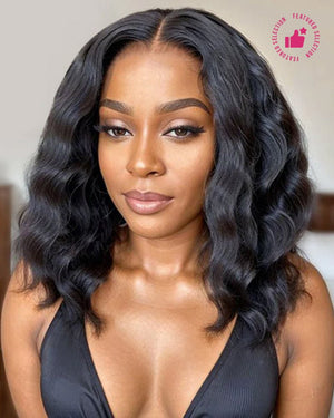 Glueless 6x5 Pre - Cut Lace Ocean Wave Wig Natural Black Pre - Bleached Knots Easy - Wear Human Hair Wigs - Wigtrends