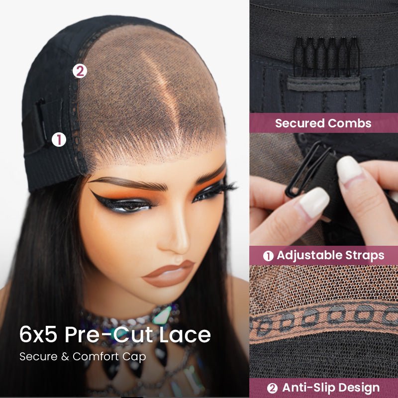 Glueless Blowout In Wavy Natural Black Pre - Cut Pre - Bleached Knots Easy - Wear Human Hair Wigs - Wigtrends