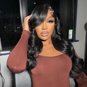 Glueless Blowout In Wavy Natural Black Pre - Cut Pre - Bleached Knots Easy - Wear Human Hair Wigs - Wigtrends