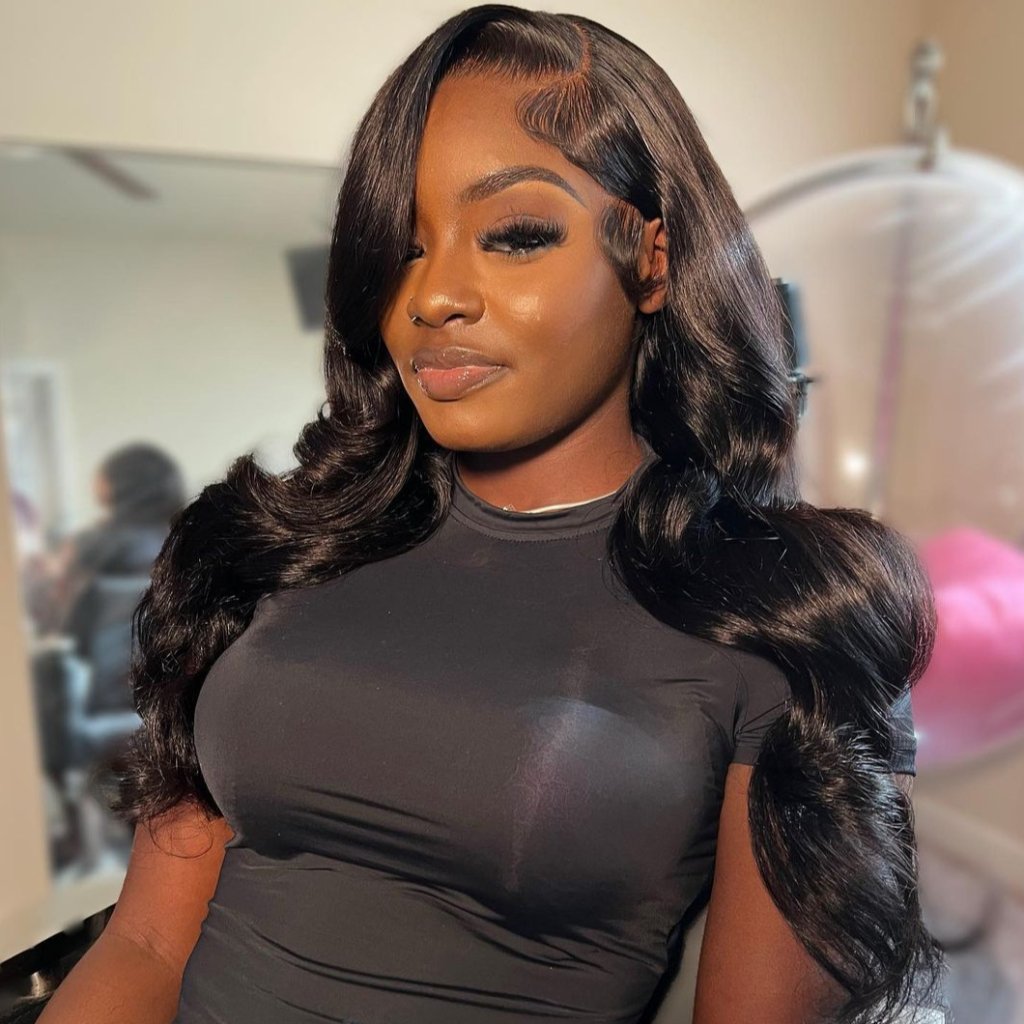 Glueless Blowout In Wavy Natural Black Pre - Cut Pre - Bleached Knots Easy - Wear Human Hair Wigs - Wigtrends