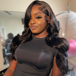 Glueless Blowout In Wavy Natural Black Pre - Cut Pre - Bleached Knots Easy - Wear Human Hair Wigs - Wigtrends