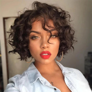 Glueless Brown Wave Bob Wig Human Hair Lace Front Wigs - Wigtrends