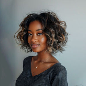 Glueless Highlight Wavy Bob Wig Human Hair Lace Front Wigs - Wigtrends