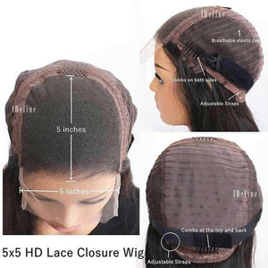 GLUELESS LOOSE WAVE WIG 5X5 CLOSURE LACE WIG HUMAN HAIR - Wigtrends
