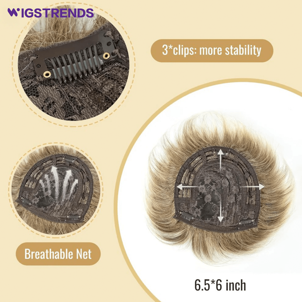 Grey Hair Toppers for Women with Thinning Bangs 360°3D Cover 6.5x6inches Toupee Hair Pieces - Wigtrends