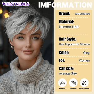 Grey Hair Toppers for Women with Thinning Bangs 360°3D Cover 6.5x6inches Toupee Hair Pieces - Wigtrends