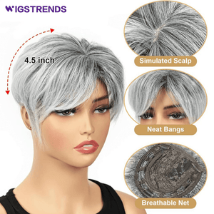 Grey Hair Toppers for Women with Thinning Bangs 360°3D Cover 6.5x6inches Toupee Hair Pieces - Wigtrends