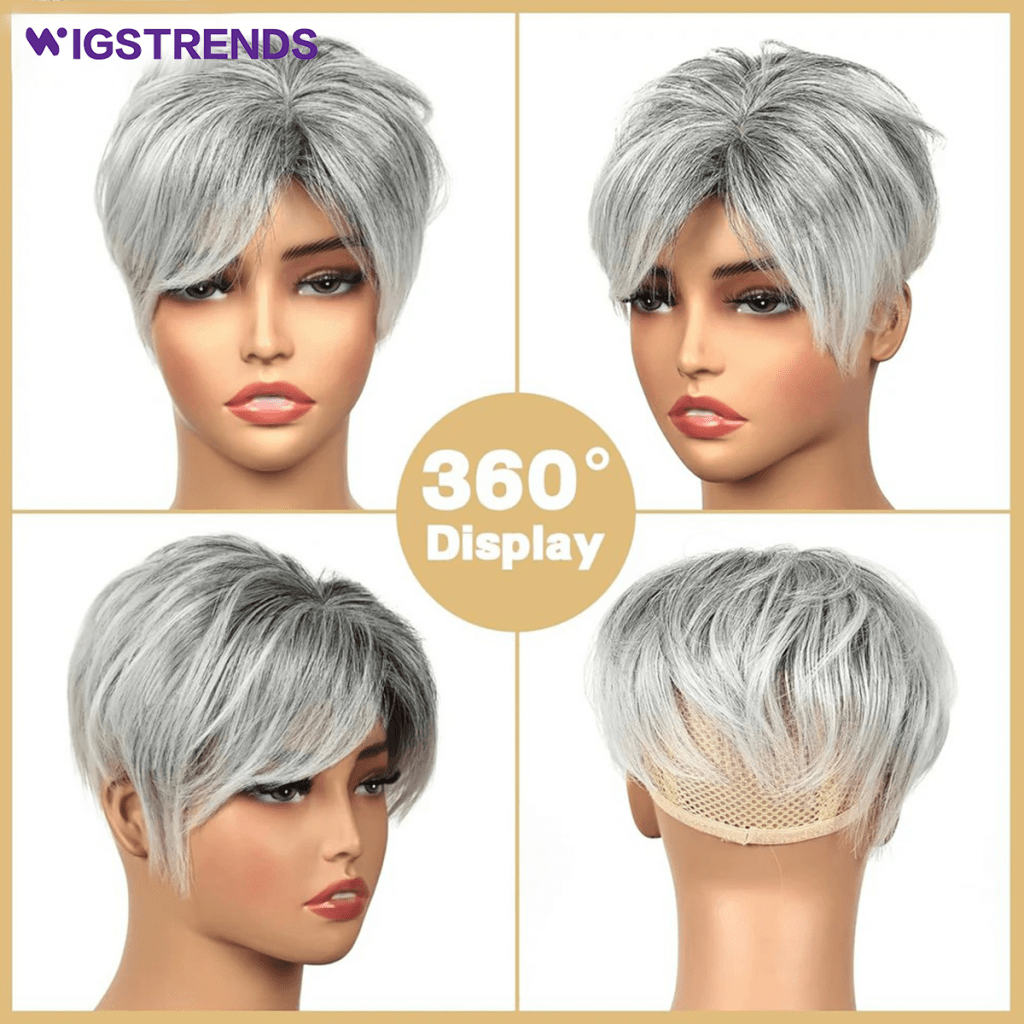 Grey Hair Toppers for Women with Thinning Bangs 360°3D Cover 6.5x6inches Toupee Hair Pieces - Wigtrends