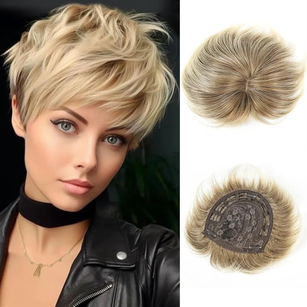 Grey Hair Toppers for Women with Thinning Bangs 360°3D Cover 6.5x6inches Toupee Hair Pieces - Wigtrends