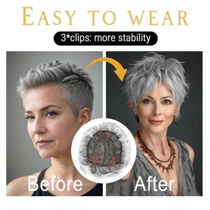 Grey Hair Toppers for Women with Thinning Bangs 360°3D Cover 6.5x6inches Toupee Hair Pieces - Wigtrends