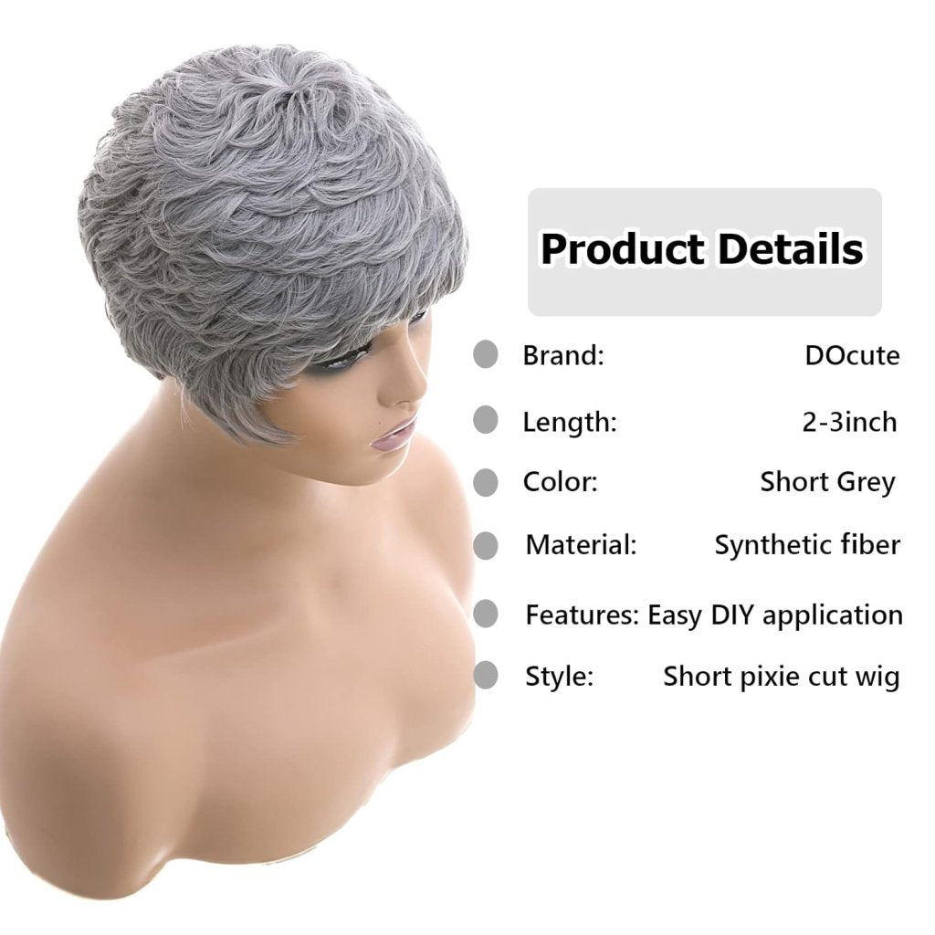 Grey Pixie Wigs for Black Women Grey Pixie Cut Short Wavy Layered Human Hair Wigs - Wigtrends