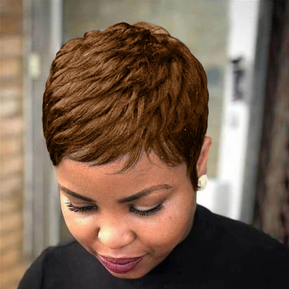 Grey Pixie Wigs for Black Women Grey Pixie Cut Short Wavy Layered Human Hair Wigs - Wigtrends