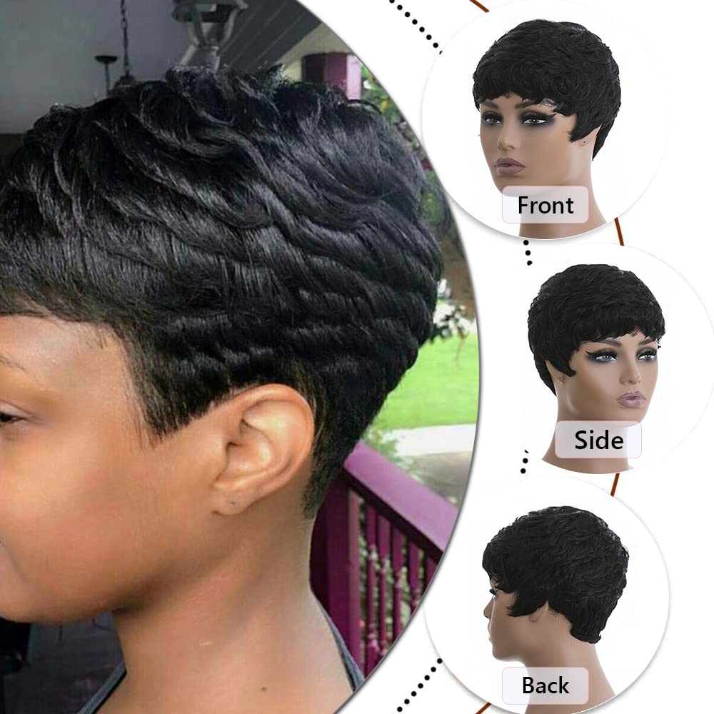 Grey Pixie Wigs for Black Women Grey Pixie Cut Short Wavy Layered Human Hair Wigs - Wigtrends