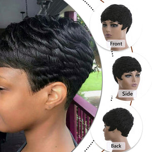 Grey Pixie Wigs for Black Women Grey Pixie Cut Short Wavy Layered Human Hair Wigs - Wigtrends