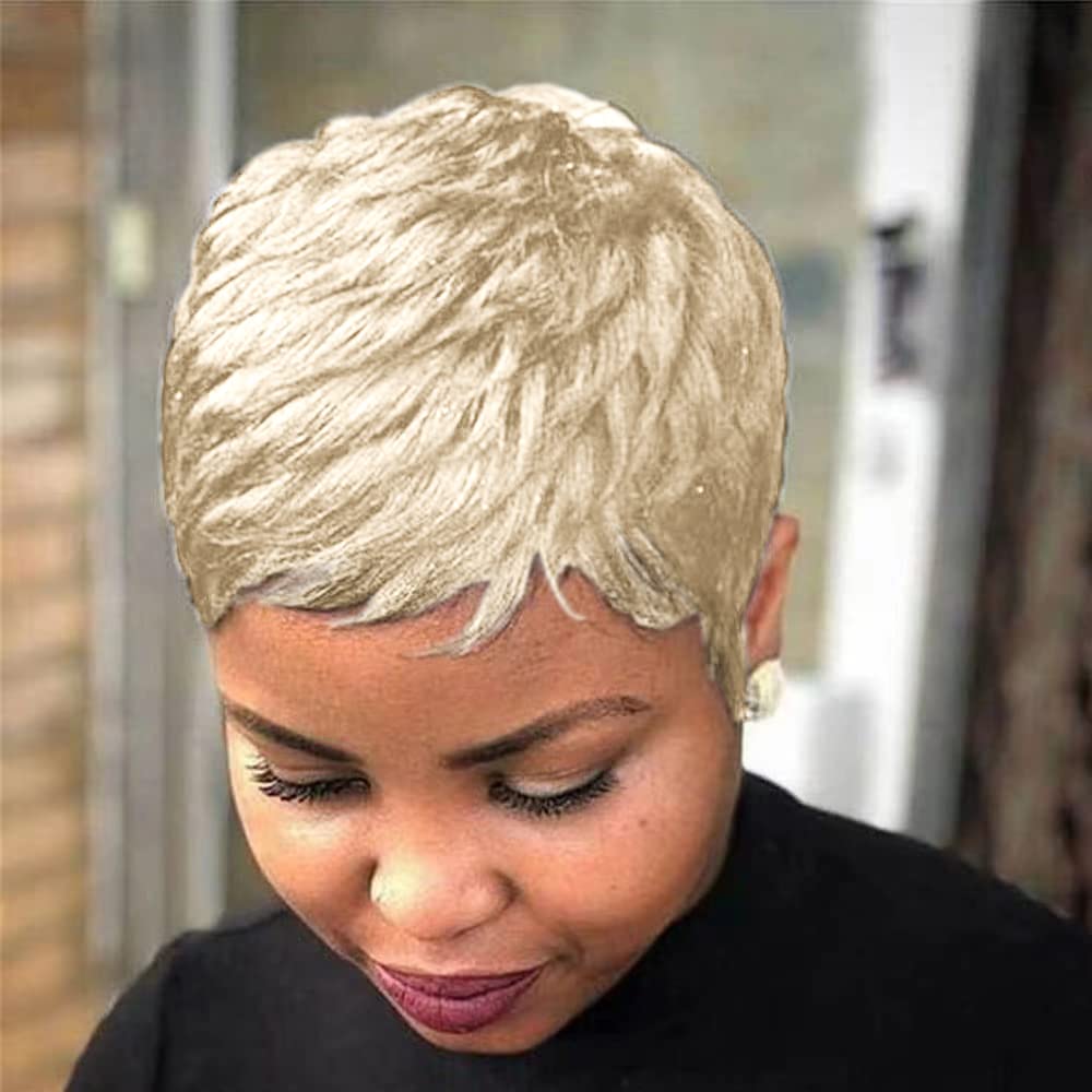 Grey Pixie Wigs for Black Women Grey Pixie Cut Short Wavy Layered Human Hair Wigs - Wigtrends