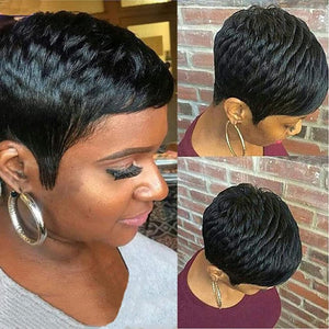 Grey Pixie Wigs for Black Women Grey Pixie Cut Short Wavy Layered Human Hair Wigs - Wigtrends