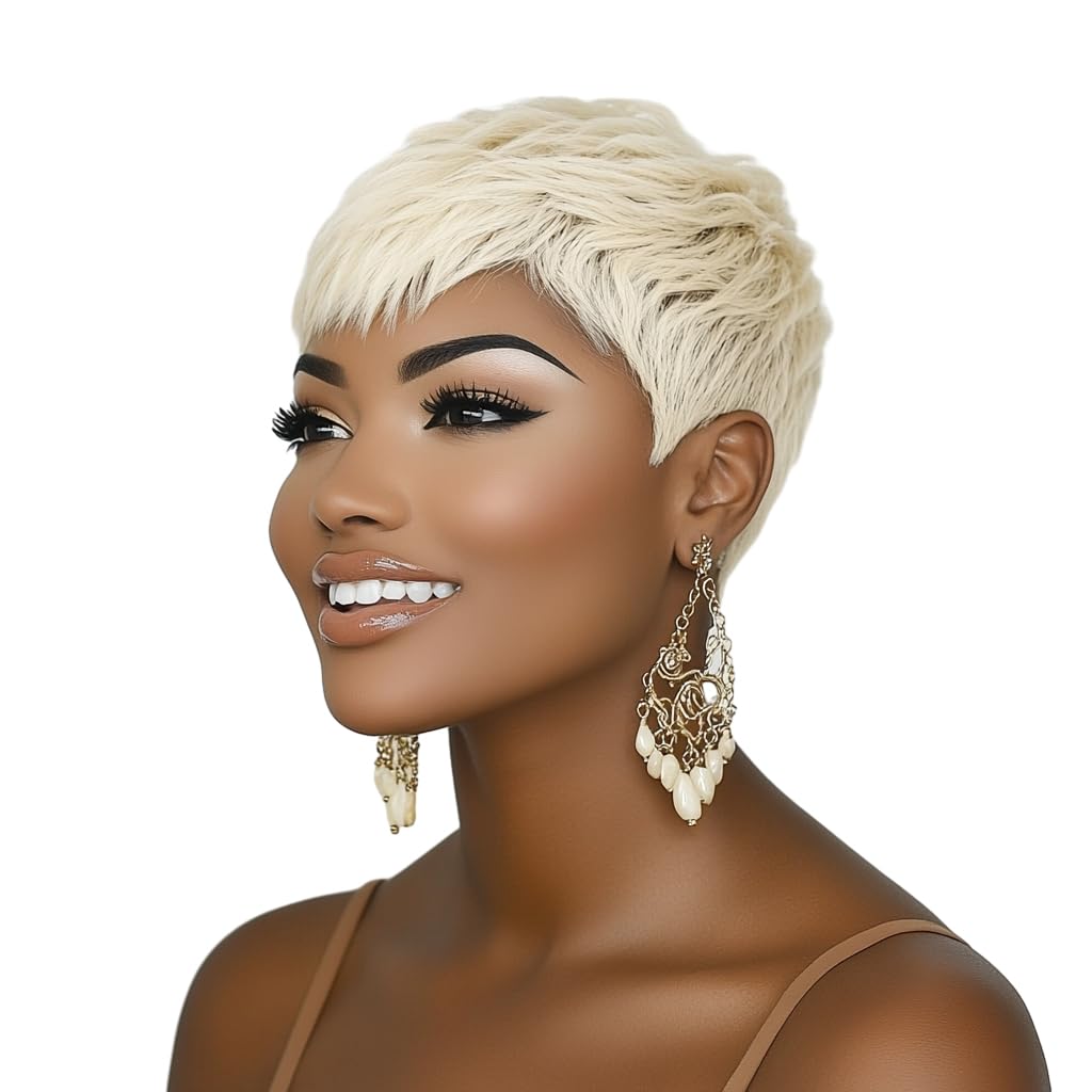 Grey Pixie Wigs for Black Women Grey Pixie Cut Short Wavy Layered Human Hair Wigs - Wigtrends