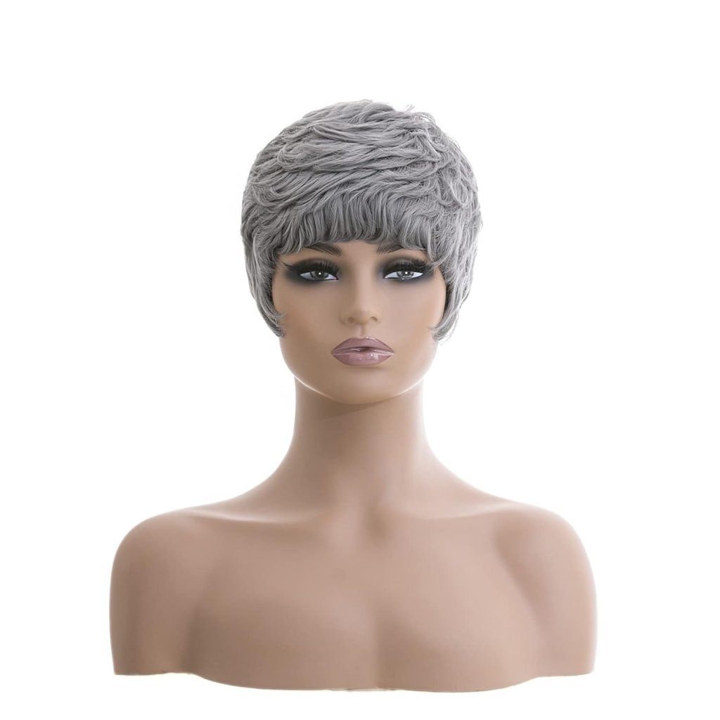 Grey Pixie Wigs for Black Women Grey Pixie Cut Short Wavy Layered Human Hair Wigs - Wigtrends