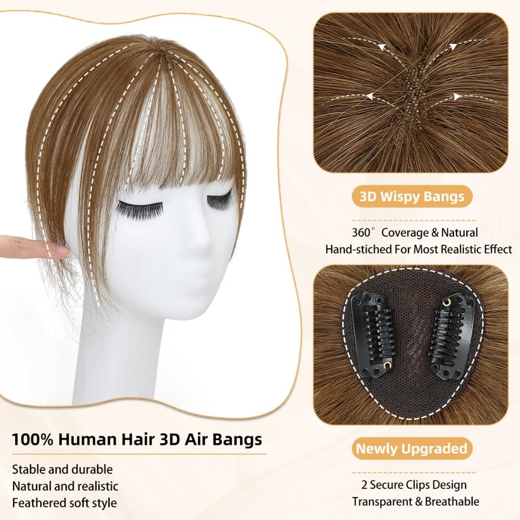 Hair Piece Clip in Bangs Human Hair 360° Cover Wipsy Bangs Hair Toppers for Women - Wigtrends