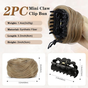 Hair Pieces 2PCS Claw Clip in Hair Bun Mini Bun Human Hair Wigs Scrunchies Extension - Wigtrends