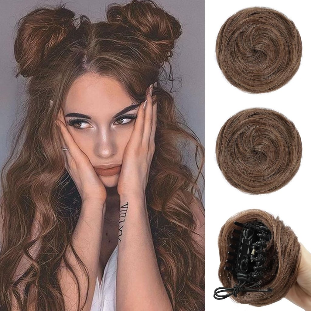 Hair Pieces 2PCS Claw Clip in Hair Bun Mini Bun Human Hair Wigs Scrunchies Extension - Wigtrends