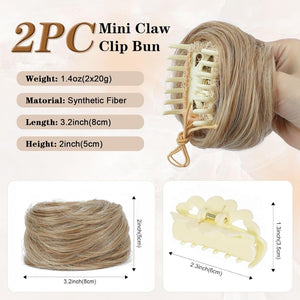 Hair Pieces 2PCS Claw Clip in Hair Bun Mini Bun Human Hair Wigs Scrunchies Extension - Wigtrends
