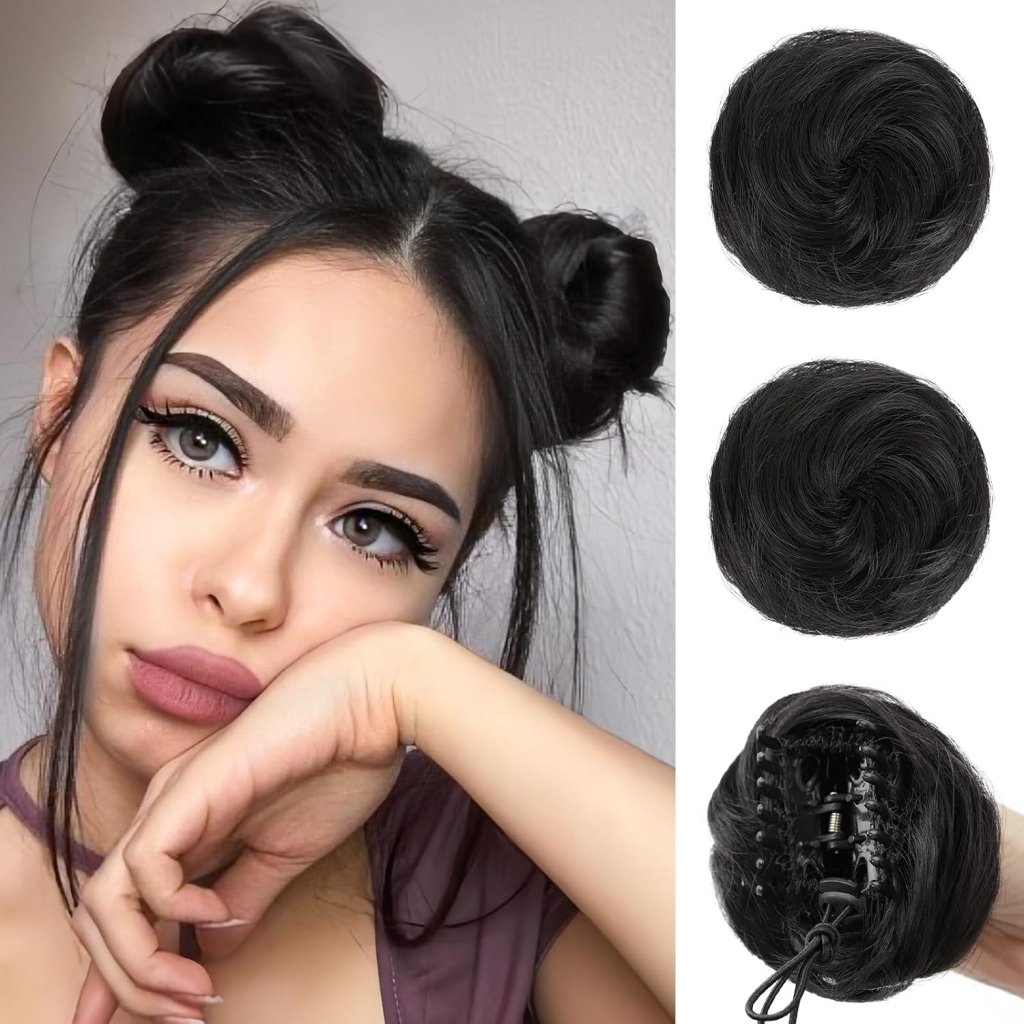 Hair Pieces 2PCS Claw Clip in Hair Bun Mini Bun Human Hair Wigs Scrunchies Extension - Wigtrends