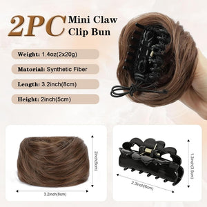 Hair Pieces 2PCS Claw Clip in Hair Bun Mini Bun Human Hair Wigs Scrunchies Extension - Wigtrends