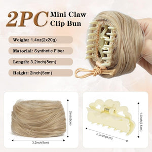 Hair Pieces 2PCS Claw Clip in Hair Bun Mini Bun Human Hair Wigs Scrunchies Extension - Wigtrends