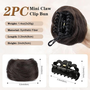 Hair Pieces 2PCS Claw Clip in Hair Bun Mini Bun Human Hair Wigs Scrunchies Extension - Wigtrends