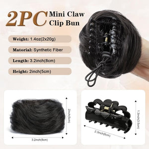 Hair Pieces 2PCS Claw Clip in Hair Bun Mini Bun Human Hair Wigs Scrunchies Extension - Wigtrends